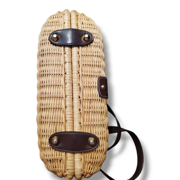 Etienne Aigner Vintage Rattan Y2K Leather Basket Shoulder Bag Coastal Cottage - Picture 5 of 9